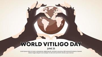 World vitiligo day background with love heart vitiligo hand vector