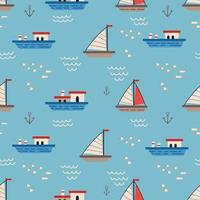 Vector sailboats and ships seamless pattern. Marine flat vector background