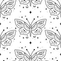 Elegant celestial butterfly seamless pattern. Boho background with magic element vector