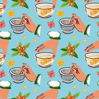 Colored seamless pattern of food and drink. For the menu vector