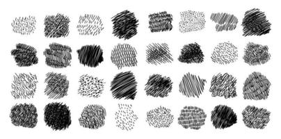 Set of hand drawn hatched scribble symbols isolated on white. vector