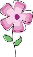 Pink abstract flower with green leaves icon flat vector