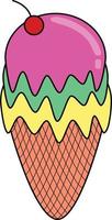 Ice cream cone with cherry on top  icon flat vector