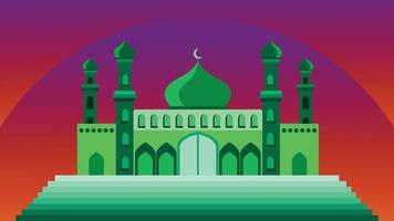 Green mosque with dusk background template vector