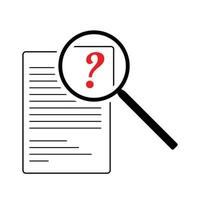 Magnifying glass on a document paper with question mark flat vector illustration