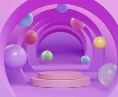 3d abstract minimalist geometric forms. Pastel gradients luxury podium for your design with various color of ball. Fashion show stage,pedestal, shopfront with colorful theme. photo