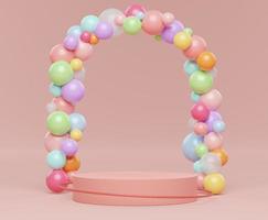 3d abstract minimalist geometric forms. Pastel gradients luxury podium for your design with various color of ball. Fashion show stage,pedestal, shopfront with colorful theme. photo