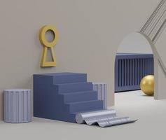 3d abstract geometric forms. Minimal scene with realistic podium and platforms. Fashion modern design show stage,pedestal, shopfront for mock up. photo