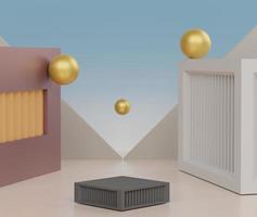 3d abstract geometric forms. Minimal scene with realistic podium and platforms. Fashion modern design show stage,pedestal, shopfront for mock up. photo