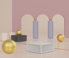 3d abstract geometric forms. Minimal scene with realistic podium and platforms. Fashion modern design show stage,pedestal, shopfront for mock up. photo