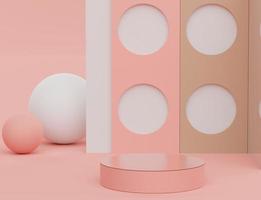 3d abstract minimalist geometric forms. Pink coral luxury podium display for your design. Fashion show stage,pedestal, shopfront with colorful theme. photo