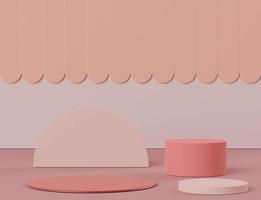 Formas geométricas minimalistas abstractas 3d. Exhibición de podio de lujo de coral rosa para su diseño. escenario de desfile de moda, pedestal, escaparate con tema colorido. foto