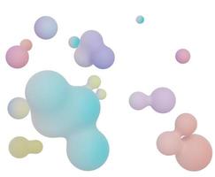 3d render of milk splash isolated on blue background. Fluids drops, soaps bubbles, blobs that floating on the air. photo