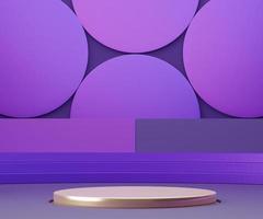 3d geometric forms. Podium in purple color. Fashion show stage,pedestal, shopfront with colorful theme. Minimal scene for  product display. photo