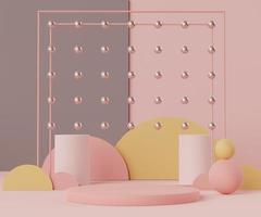 3d geometric forms. Podium in coral pink color. Fashion show stage,pedestal, shopfront with colorful theme. Minimal scene for  product display. photo