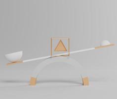 Formas geométricas simples abstractas en 3d que muestran la balanza de lujo entre dos bolas, incluidas las de tamaño grande y pequeño. elementos decorativos de arte. foto