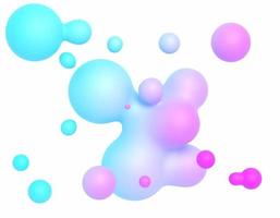 3d render of abstract gradient colorful fluids drops, soaps bubbles, blobs that floating on the air isolated on white background. photo