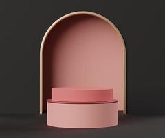 3d abstract minimalist geometric forms. Luxury podium display in  Black Pink coral color theme. Fashion show stage,pedestal, shopfront for display. photo