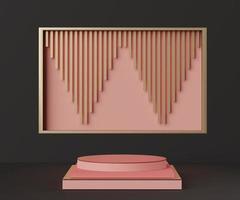 3d abstract minimalist geometric forms. Luxury podium display in  Black Pink coral color theme. Fashion show stage,pedestal, shopfront for display. photo