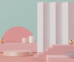 3d abstract geometric forms. Minimal Podium scene for display products. Fashion show stage,pedestal, shopfront with colorful theme. photo