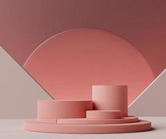 3d geometric forms. Cylinder podium in coral pink color. Fashion show stage,pedestal, shopfront with colorful theme. Minimal scene for  product display. photo