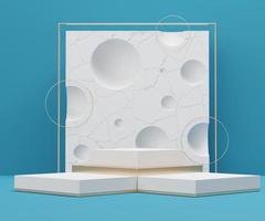 3d geometric forms. White box podium with cracked wall. Fashion show stage,pedestal, shopfront with blue theme. Minimal scene for  product display. photo