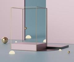 3d geometric forms. Podium in coral pink color. Fashion show stage,pedestal, shopfront with colorful theme. Minimal scene for  product display. photo