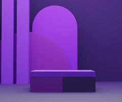 3d geometric forms. Podium in purple color. Fashion show stage,pedestal, shopfront with colorful theme. Minimal scene for  product display. photo