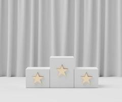 3d geometric forms. Podium ranking with star. Fashion show stage,pedestal, shopfront with white clean theme. Minimal scene for  product display. photo