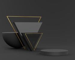 Minimalist Black theme background. 3d abstract minimal geometric forms. Glossy luxury podium for your design. photo