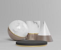 3d abstract minimal geometric forms. Glossy white marble luxury podium with simple geometric forms for your design . Art decor elements. photo