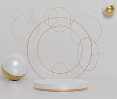 3d abstract minimal geometric forms. Glossy luxury podium with simple golden circular rings and geometric forms for your design . Art decor elements. photo