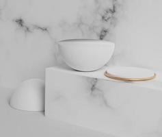 3d abstract minimal geometric forms. Glossy white marble luxury podium with simple geometric forms for your design . Art decor elements. photo