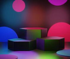 3d abstract minimal geometric forms. RGB CYMK light podium for your design. Fashion show stage, shopfront. Empty scene for cosmetic. Gaming idea concept. photo
