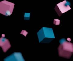 3d abstract minimalist geometric forms. Blurred cube that floating isolated on black background for mock up. photo