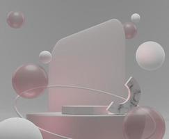 3d abstract minimal geometric forms. White marble luxury podium with balls that floating on the air and pink light for your design . Art decor elements. photo