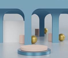 3d abstract geometric forms. Minimal scene with realistic podium and platforms. Fashion modern design show stage,pedestal, shopfront for mock up. photo