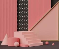 3d abstract minimalist geometric forms. Luxury podium display in  Black Pink coral color theme. Fashion show stage,pedestal, shopfront for display. photo