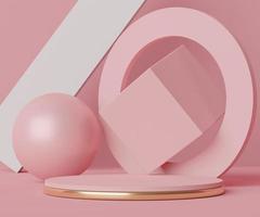 3d geometric forms. Cylinder podium in coral pink color. Fashion show stage,pedestal, shopfront with colorful theme. Minimal scene for  product display. photo