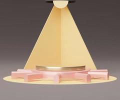 3d geometric forms. Podium in coral pink color. Fashion show stage,pedestal, shopfront with colorful theme. Minimal scene for  product display. photo
