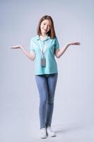 Portrait of young Asian businesswoman on white background photo