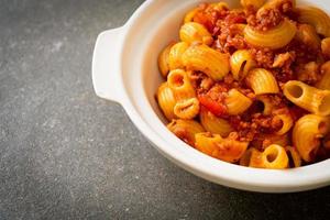 macaroni with tomatoes sauce and mince pork photo