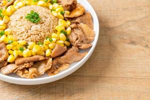 fried rice with pork sliced and corn photo