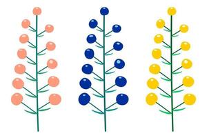 Vector set, stem with flowers. Flat style
