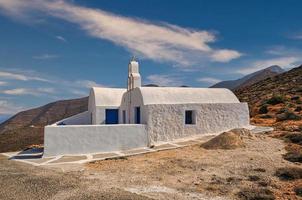 White blue church in Anafi island photo