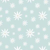 Pattern groovy trippy daisy. Daisies and lines on light blue background. 70s vibes floral background. Hand drawn vector illustration in flat style.