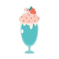 BVanilla ice cream in glass with strawberry. Summertime, hello summer vector