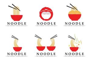 una colección de inspiración para logotipos de fideos. plantilla de diseño de tazón y comida china. Ilustración de concepto retro vector