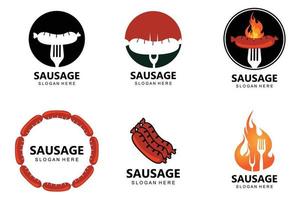 grilled sausage logo vector symbol, barbecue meat, retro concept