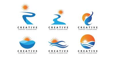 simple sun and river logo free icon design vector